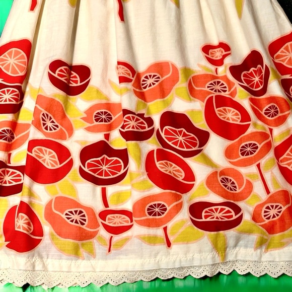 HP Bitten by Sarah Jessica Parker belted poppy sundress, size 8 cream pink green - Picture 9 of 16